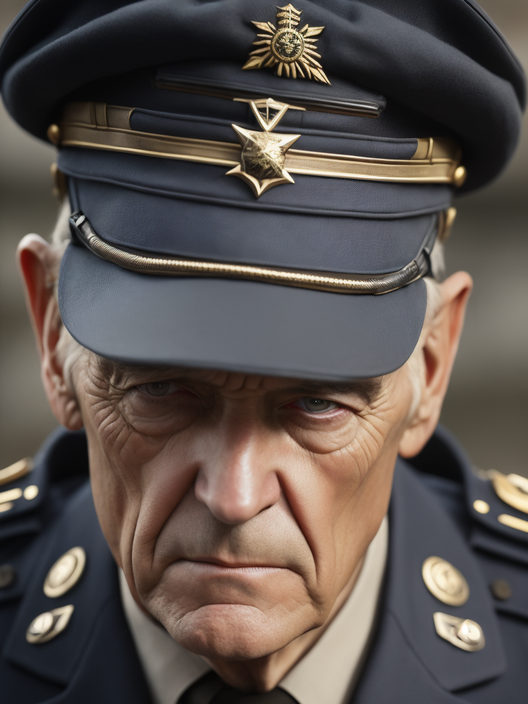 51-year-old German WWII admiral, ruthless in uniform with gestapo emblems. close-up image with 4K, maximum resolution, cinematic effect.