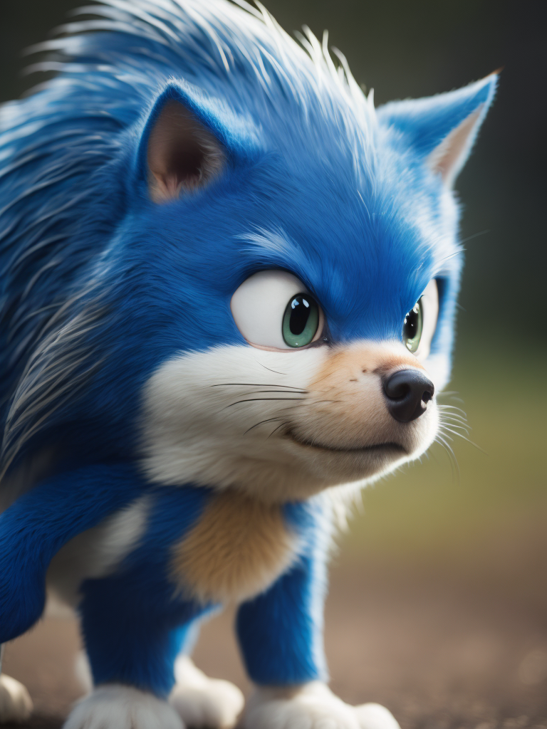 Portrait of Sonic, bright and saturated colors, highly detailed, sharp focus, Depth of field, Incredibly high detailed, Cyan Gradient Background