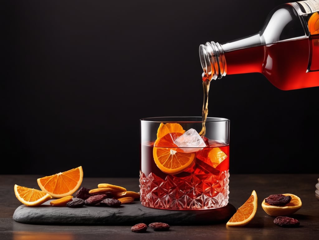 Negroni Cocktail with dried fruit slices