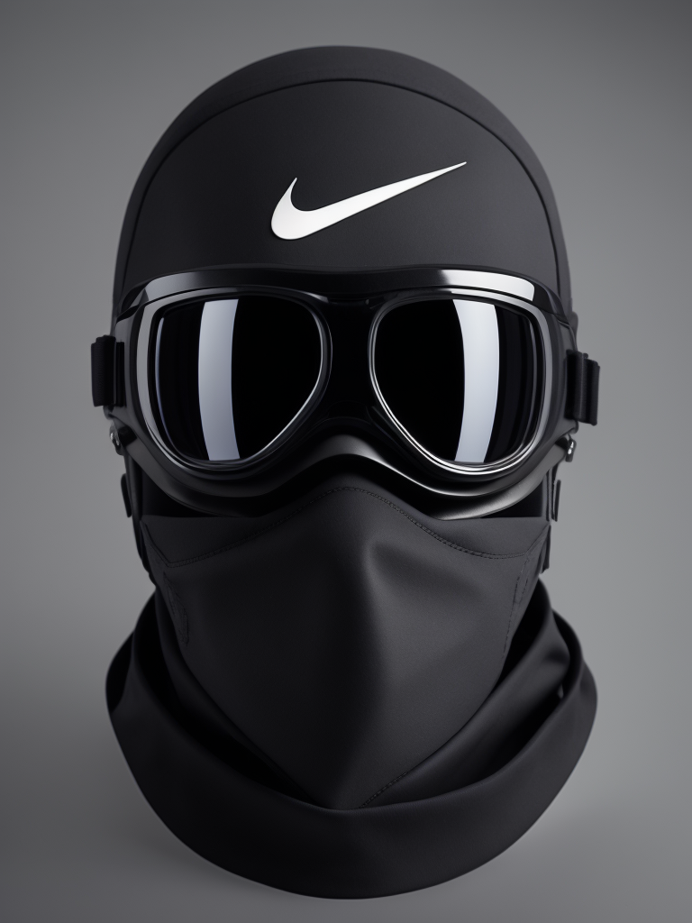 Nike goggles ski black mask, Gray background, dark atmosphere, high quality details