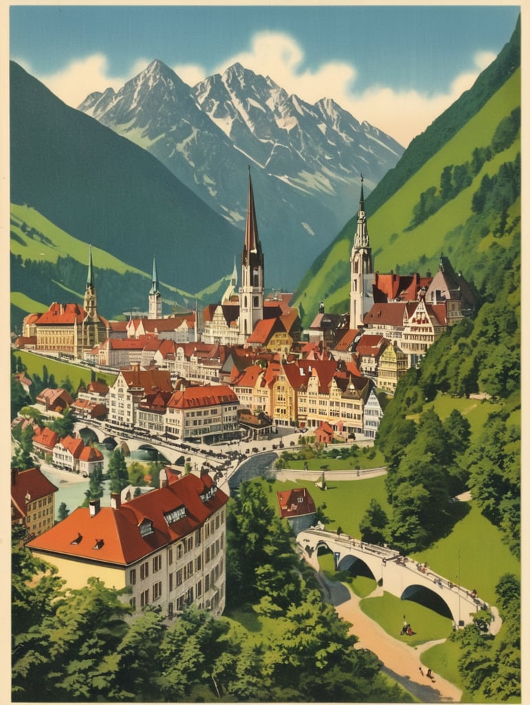 Illustration of an Austria in the style of Donald Fraser Gould McGill and a Bamforth postcard