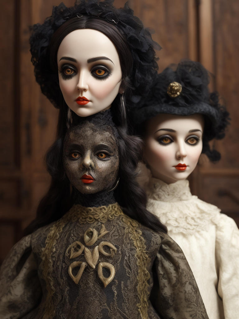 Quay Brothers animated Victorian porcelain doll heads with black mambo snakes, intricate lace dress, muted colors, gothic horror