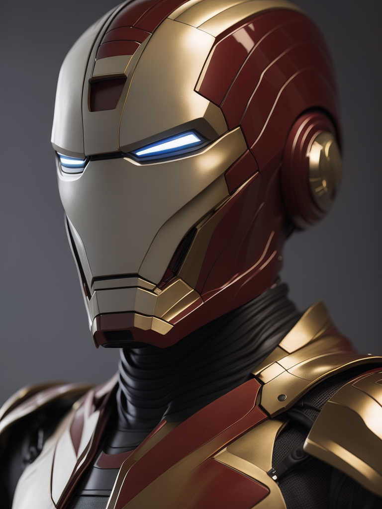 Marvel Ironman made of azulejo's white, red and blue, gold details, rococo style, sculpture statue porcelain white and gold marble, Intricate detail, Middle shot portrait, ultra high details, large eyes, Cinematic lighting, ultra high definition, art station, Smooth, sharp focus, Photorealism, Photography, Realistic Detail, Depth of field, 8k, Full HD, 3d, Super resolution, octane render, Long exposure, unreal engine.