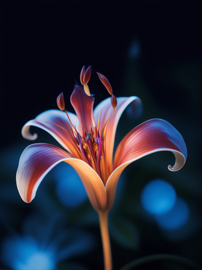 macro photo of a Bioluminescent Flower of a Lily, Glowing Bioluminescence