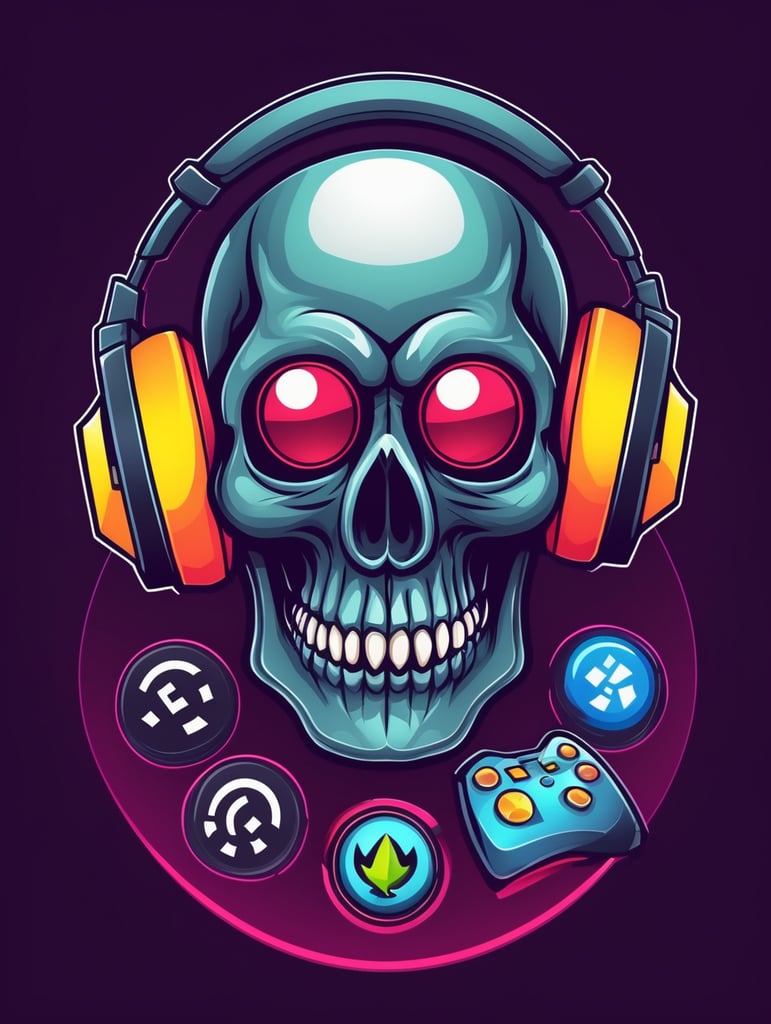 Skull Gamers mascot logo, e-gaming, bright colors, Gaming Logo, vector image