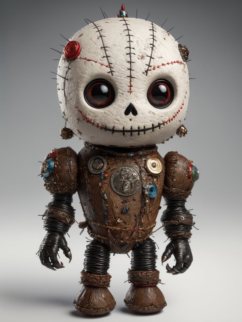 white background voodoo doll basic pins eye buttons stitched