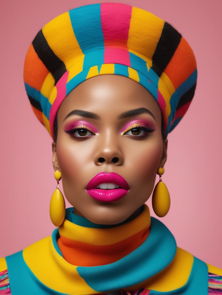Portrait of a black woman with big lips, bright colors, studio photo, fashion photo, Aida Muluneh style image