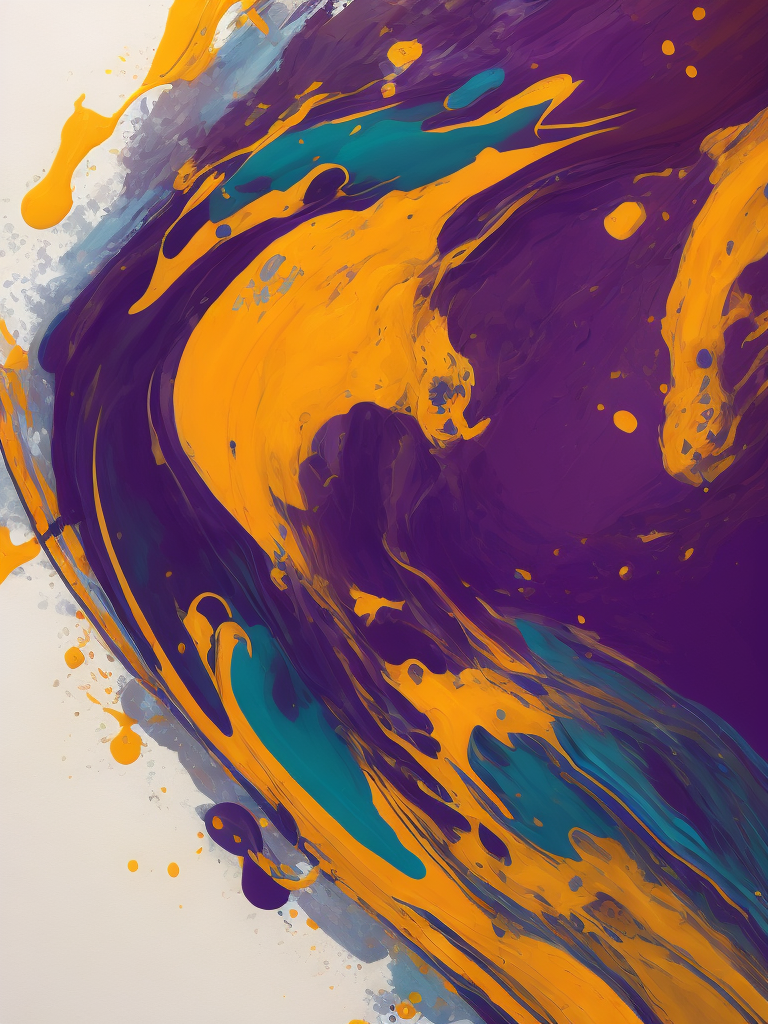 Two paint mixing texture, purple and yellow paint, pattern, background, top view, liquid