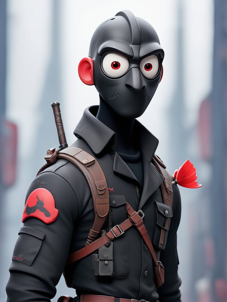 Three Masked Male Military Mercenary Operator in a black uniform with red details named "Plauge" wearing a Military style Plague Doctor Mask.