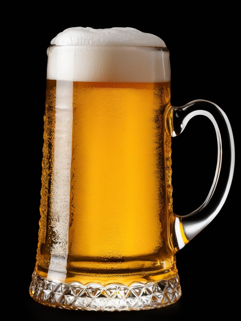 glass beer mug, isolated, black background, professional photo