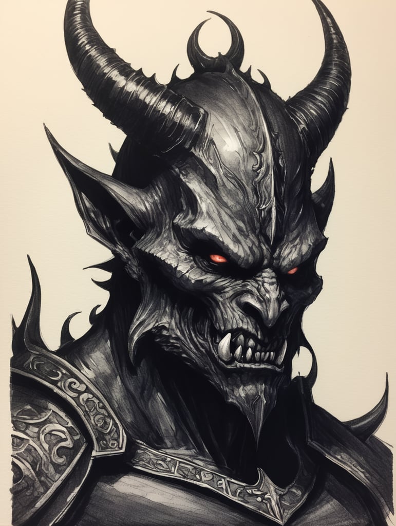 Ink pen sketch of a dark demon