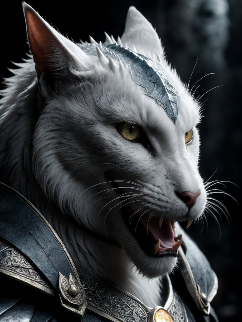 A ưhite cat dragon, lord of the rings style