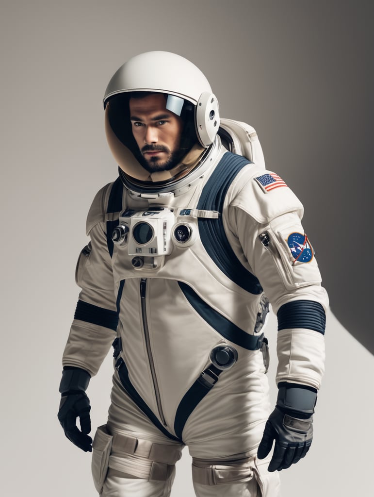 MAN POSITIONING WITH ASTRONAUUT SUIT