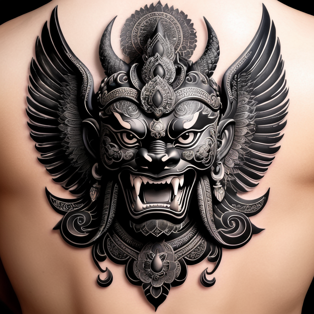 tattoo, Garuda, Thai modern, black, 6*6 inches, powerful, strong, majestic, protective, sacred