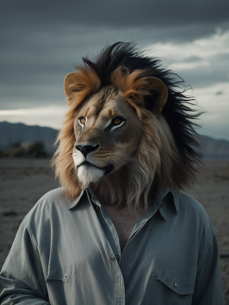 lion in profile, standing toward the camera, in a Mexican sobrero, wearing a Hawaiian shirt, with the beach in the background —v 5 —q 2 —s 250