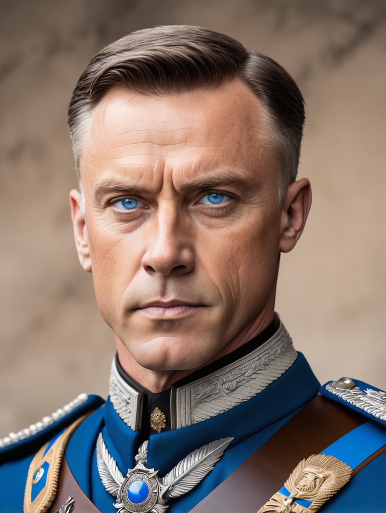 Young and strong Supreme War General with blue eyes and brown hair bust profile picture