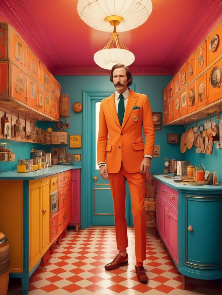 Wes Anderson style, Incredibly high detail, Bright colors