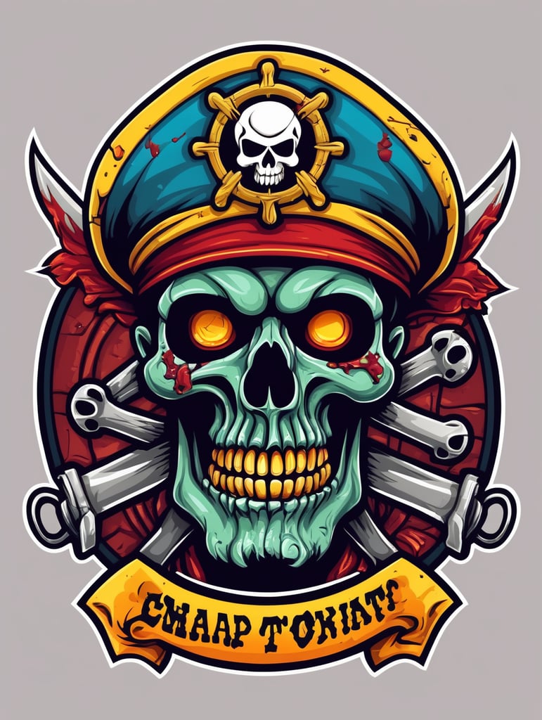 Zombie skull captain pirate mascot logo, e-gaming, bright colors, Gaming Logo, vector image