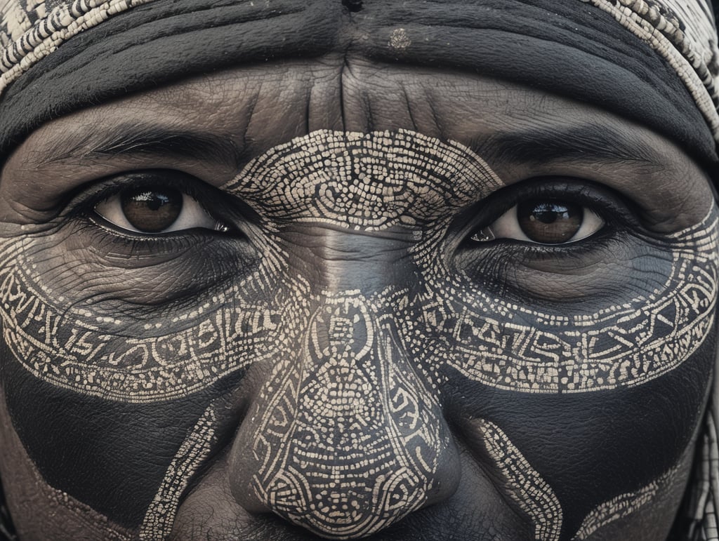 photo of cacique indigenous with graphism