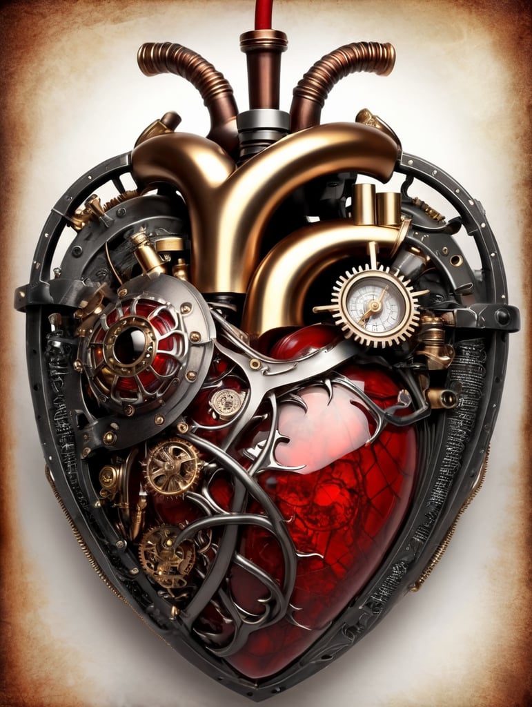 human heart made by a skilled craftsman in medieval steampunk style
