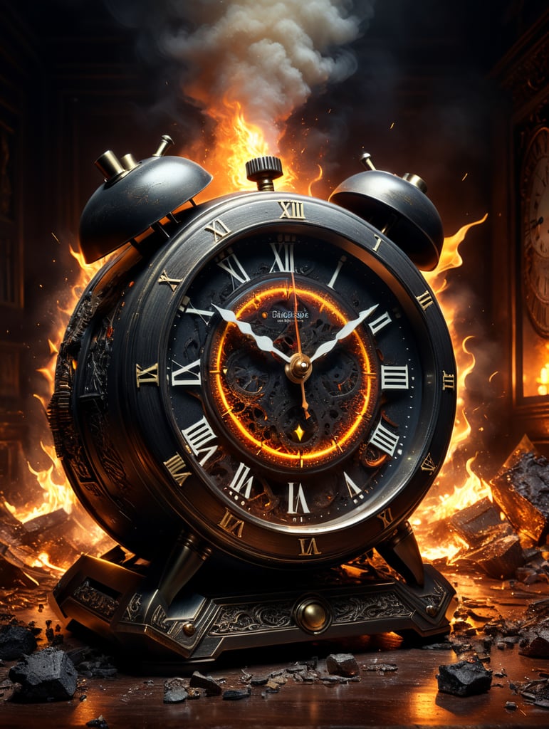 a hand squeezing an alarm clock to the point of breaking it