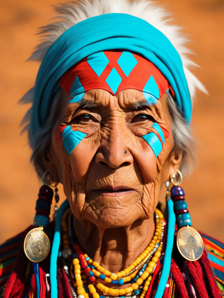 native american old woman 80 years old in national dress