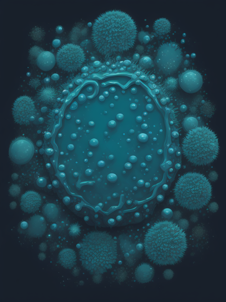 bacterias en un estilo plano, vectorial, y elegante. Usa una paleta de colores que sea un triada de azules muy definida