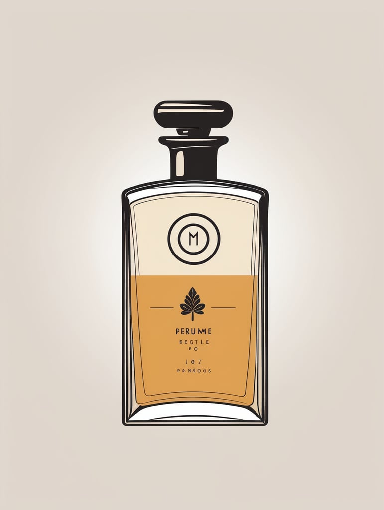 A Perfume bottle shop logo, clean background, simple illustration, inspired by the designs of Paul Rand