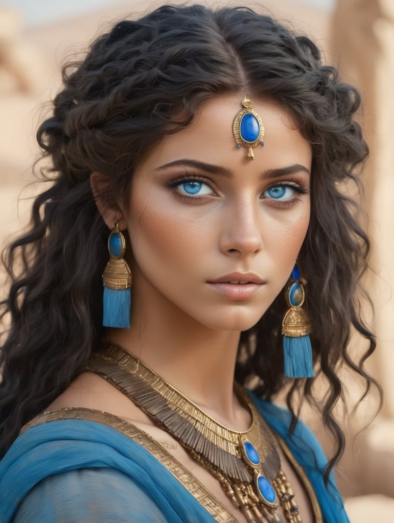 Ancient Egyptian princess, messy hair, beauty, blue eyes