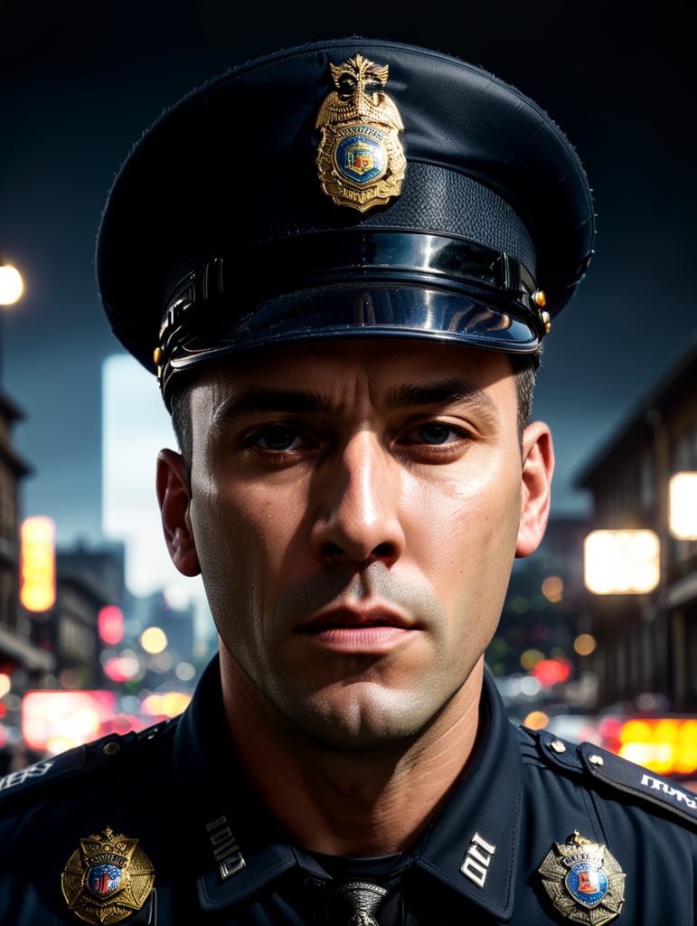 epic portrait of a Police Officer, city crime, British Columbia crime, Canada