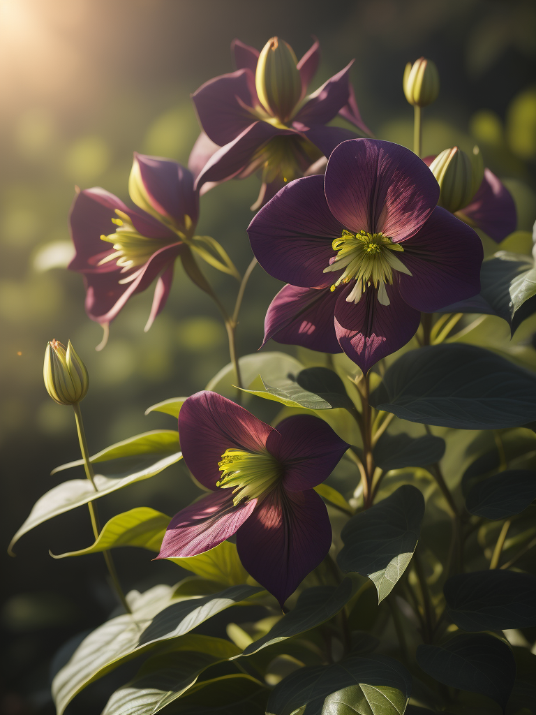 цветы морозник, очень яркие цвета, светит солнце в саду