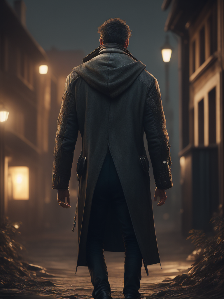 (hdr:1.4), a man, walk away, dark theme, low key, soothing tones, muted colors, high contrast