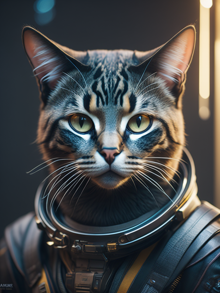 astronout cat hyperdetailed, photorealistic, digital art, ff7 remake + cyberpunk 2077,
