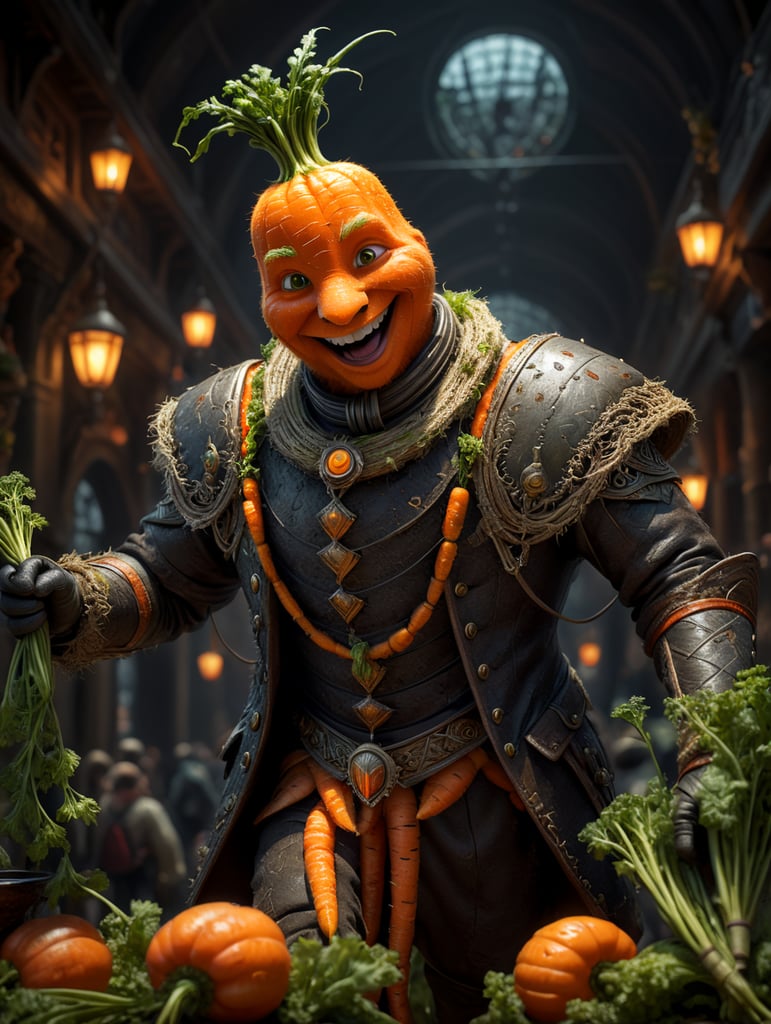 Anthropomorphic travelling carrot character smiling