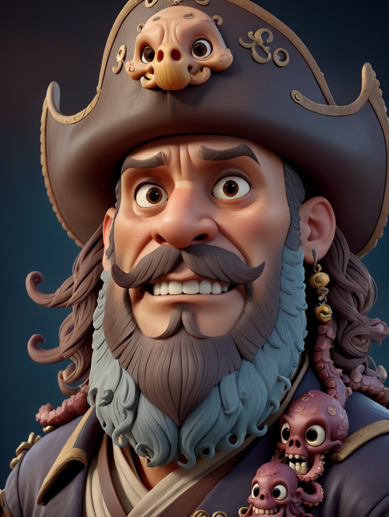 old pirate with octopus beard, dark scene, dark atmosphere, epic shot, sharp on details