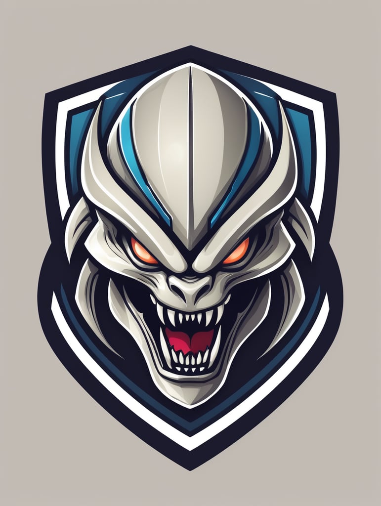 Sharp teeth alien style esports logo, detailed gaming logo, vector image