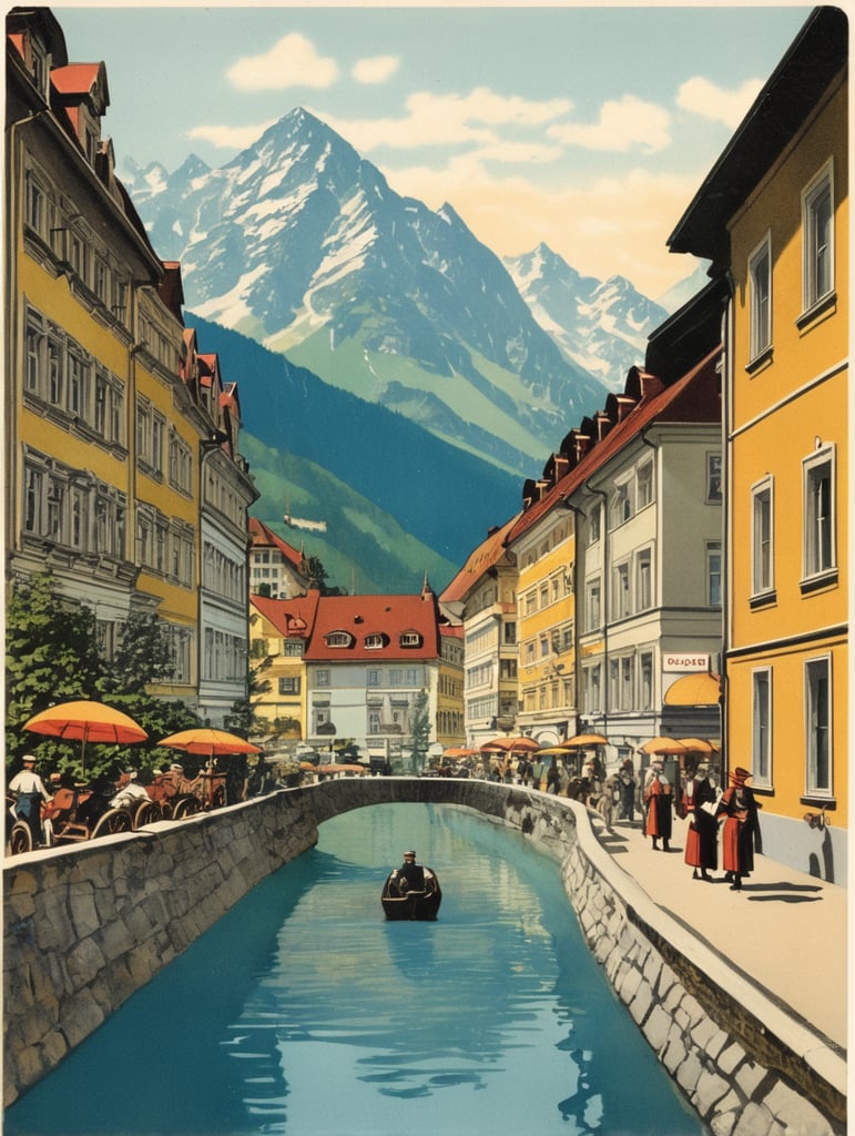 Illustration of an Austria in the style of Donald Fraser Gould McGill and a Bamforth postcard