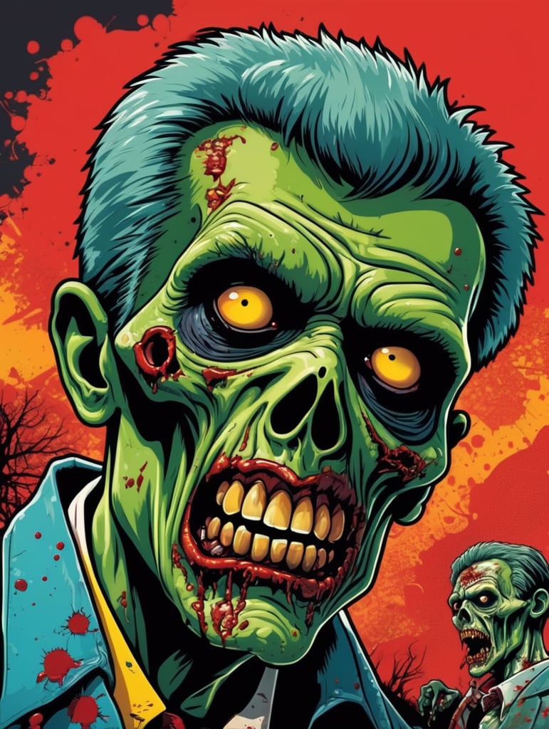 Pop art illustration, sticker, zombie alens