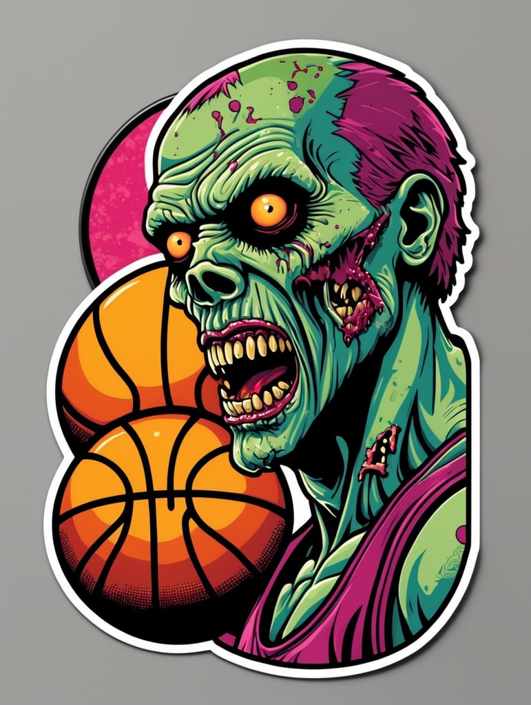 Pop art illustration, sticker, zombie basketball