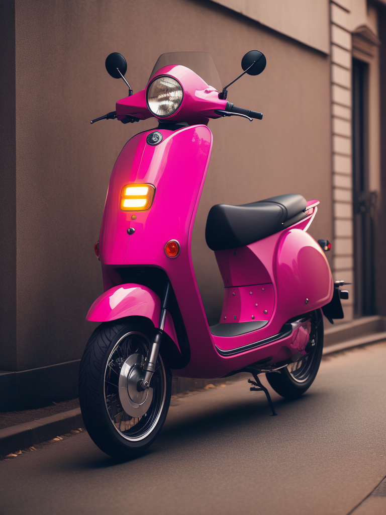 A bright pink electric moped designed by dieter rams, modern, sleek design