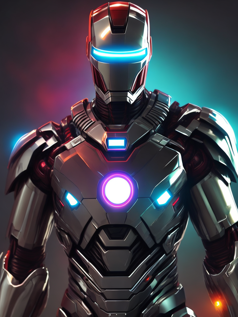 (((Chrome))) Ironman, Daft Punk style, ((laser)), light, neon, smoky