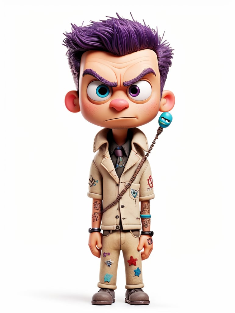 white background voodoo doll basic pins stitched (man) happy