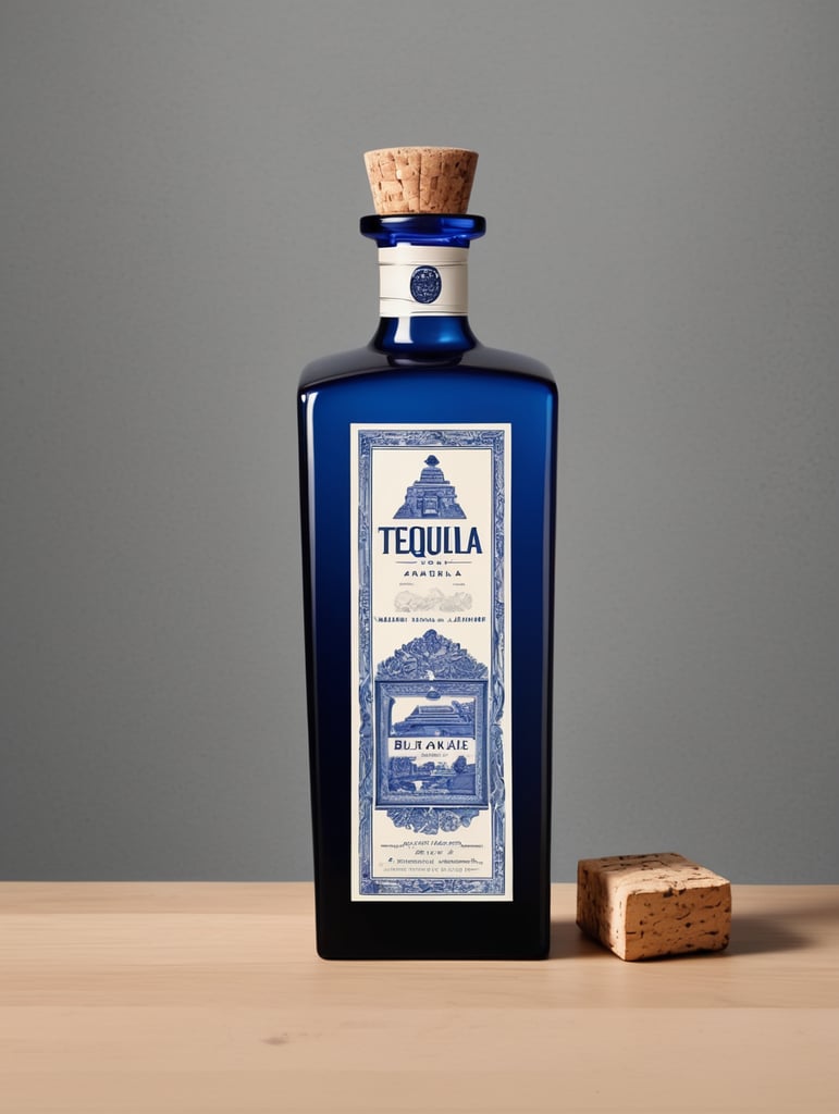 Design ceramic tequila square bottle with rectangular cork that’s sophisticated, luxurious, modern and timeless for new global brand that is preferred by premium wealthy drinkers. Mexican blue agave label. Bottle has minimal pattern and features Mexican heritage and culture in Jalisco area.