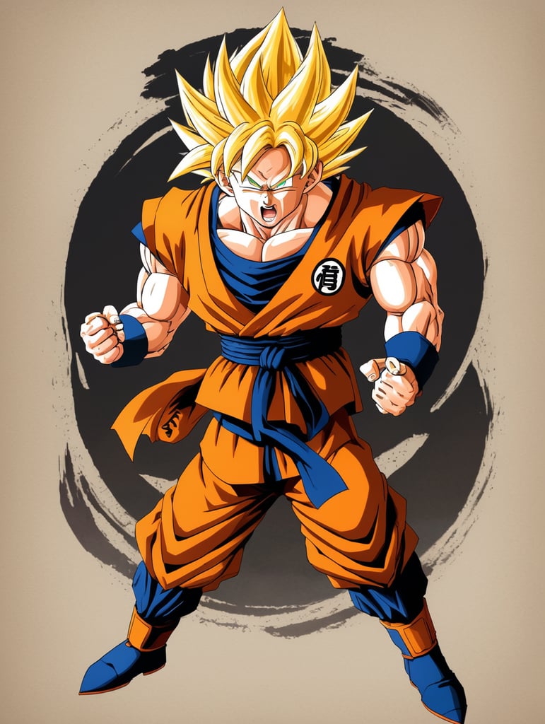 Goku from dragonball z turning super sayain and infront of him is the word "ThyJay" by his knees