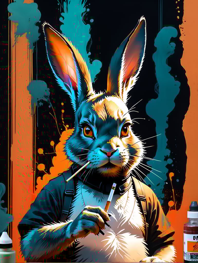 Photo cartoon rabbit smoking a joint