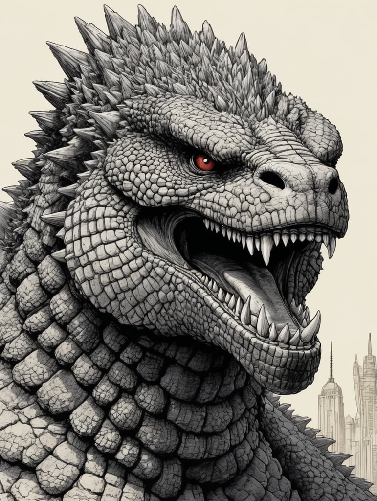 Premium Free ai Images | detailed pen and ink illustration of godzilla ...