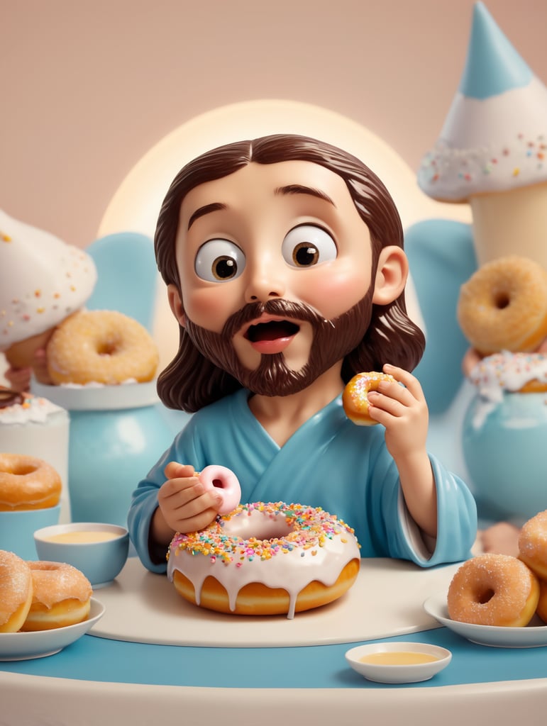 Jesus eating sweet donut