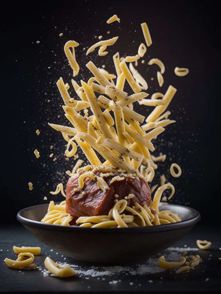 high quality cinematic food explosion, Italian pasta