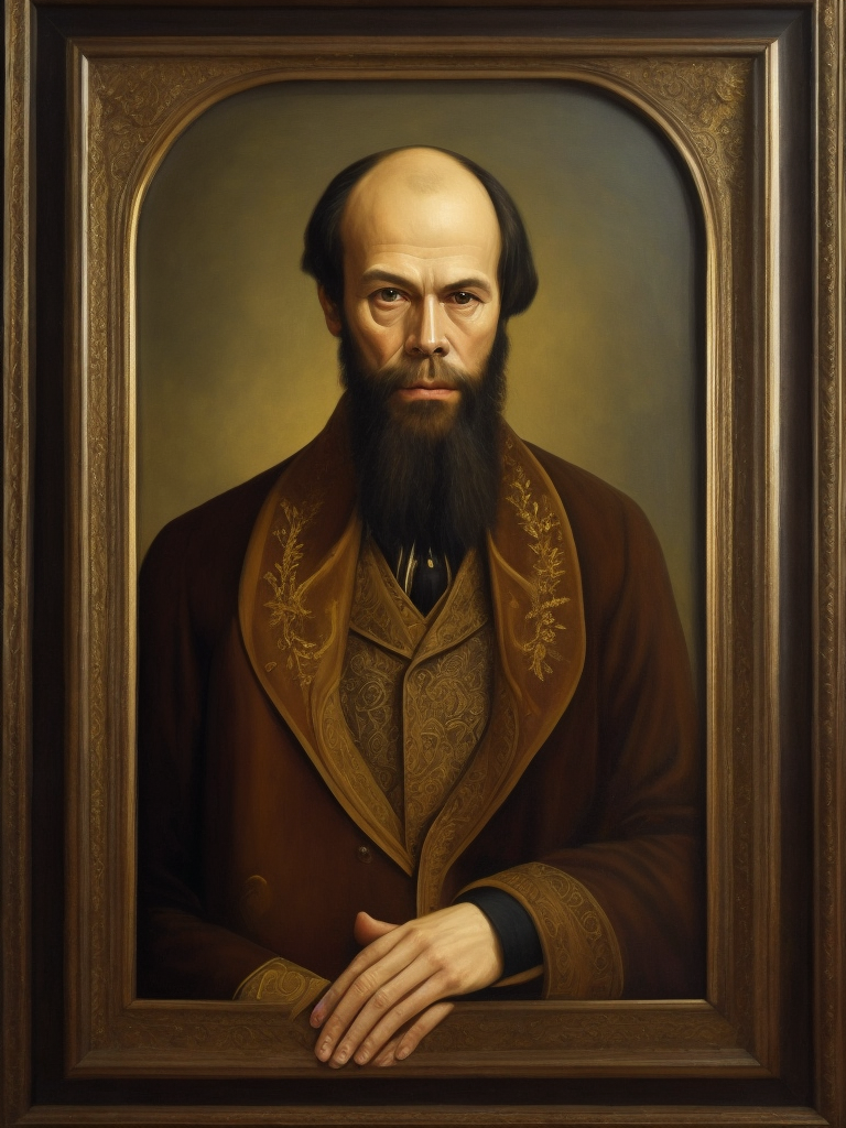 Portrait of Fyodor Dostoevsky, style of Catherine Nolin, Painting, Acrylic, Oil, Portrait, Interior, USA
