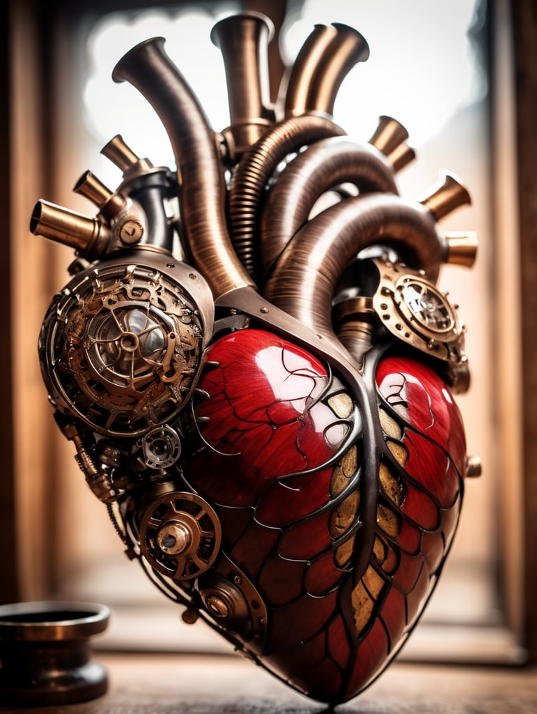 human heart made by a skilled craftsman in medieval steampunk style